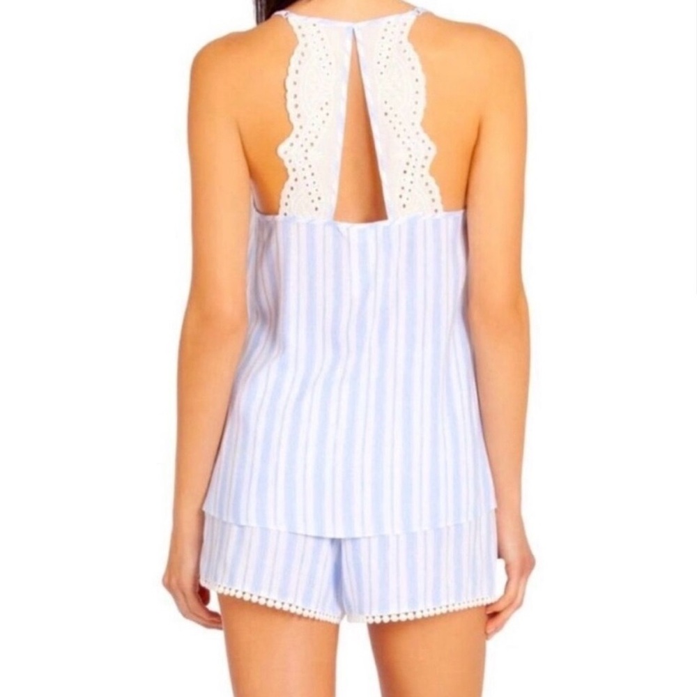 In Bloom by Jonquil Blue White Stripe Pajama Set XL Lace Trim Coastal Sleepwear